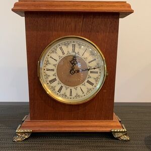 Handmade Wooden Mantel Clock with Gold Accents